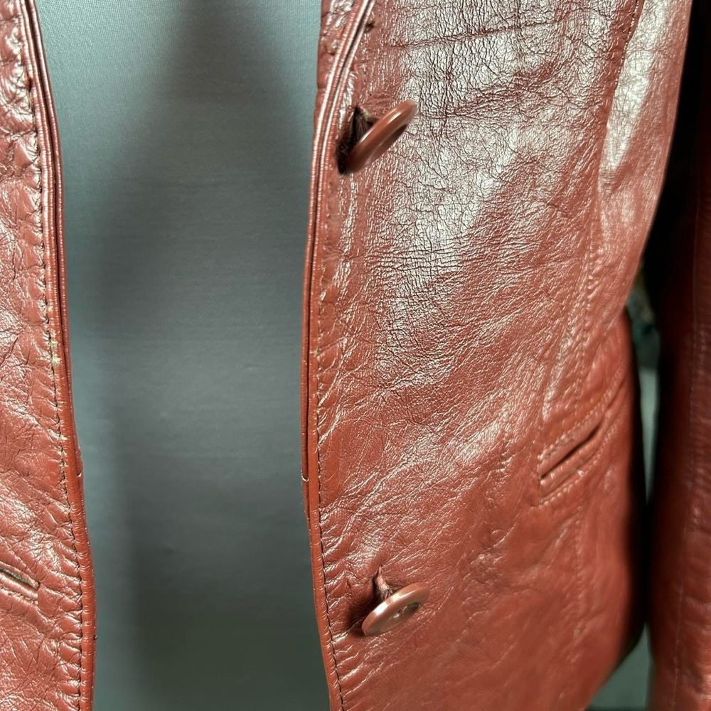 Vintage 70s Genuine Leather Burgundy Jacket - Picture 7 of 9